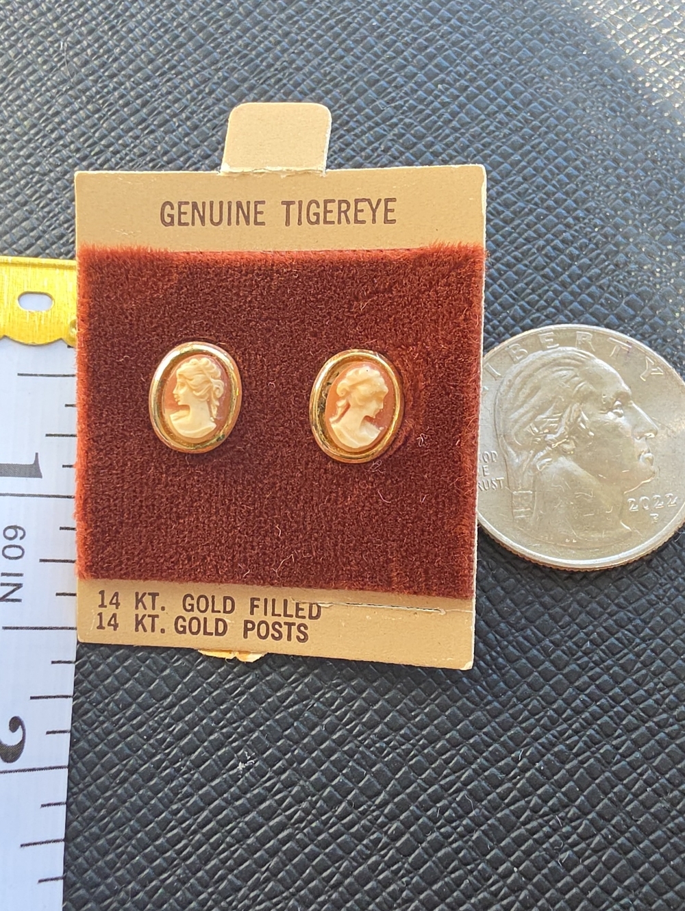 Cameo Stud Earrings in Brown and Gold